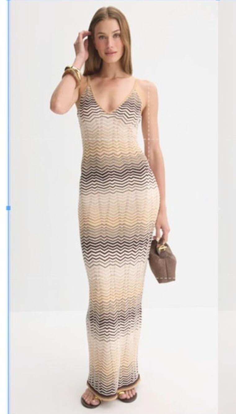 Ronny Kobo Vuolo Dress Chevron Stripe Knit Sleeveless Maxi Neutral Multicolor XL